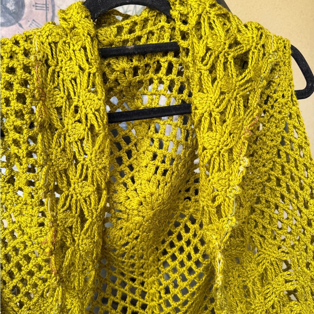 Boho Crochet Vest Handmade Mustard Olive Open - Picture 7 of 7